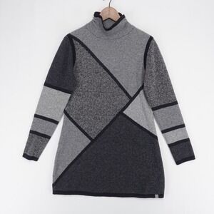 Title Nine Sweater Dress Womens L Gray Geometric Mock Neck Merino